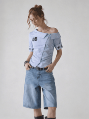 Aelfric Eden Stripe Star Off-The-Shoulder Short Sleeve Shirt