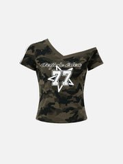 Aelfric Eden Cropped CAMO 77 Off-The-Shoulder Tee