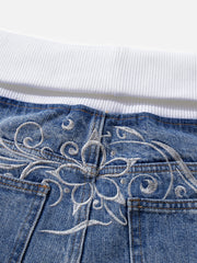Aelfric Eden Ribbed Waist Embroidery Baggy Barrel Jeans
