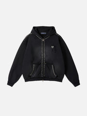 Aelfric Eden Distressed Rhinestone Zip Up Hoodie