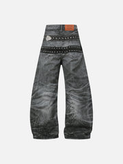 Aelfric Eden Belt Graphic Baggy Barrel Jeans