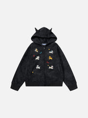 Aelfric Eden Cartoon Embroidered Zip Up Hoodie