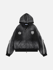 Aelfric Eden Boxy fit 77 Stripe Zip Hoodie – Acid Wash