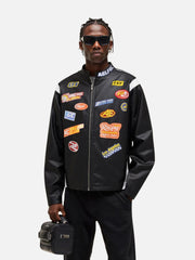Aelfric Eden Racing Logo Patches Faux Leather Jacket