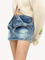 Aelfric Eden Bow Denim Micro Mini Skirt