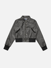 Aelfric Eden Metal Button Cropped Faux Leather Jacket