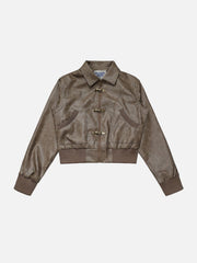 Aelfric Eden Metal Button Cropped Faux Leather Jacket
