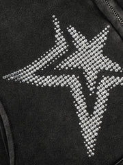 [Pre-Order] Aelfric Eden Cropped Rhinestone Star Zip Up Hoodie
