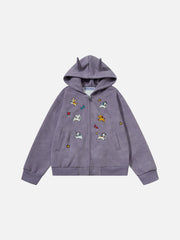 Aelfric Eden Cartoon Embroidered Zip Up Hoodie