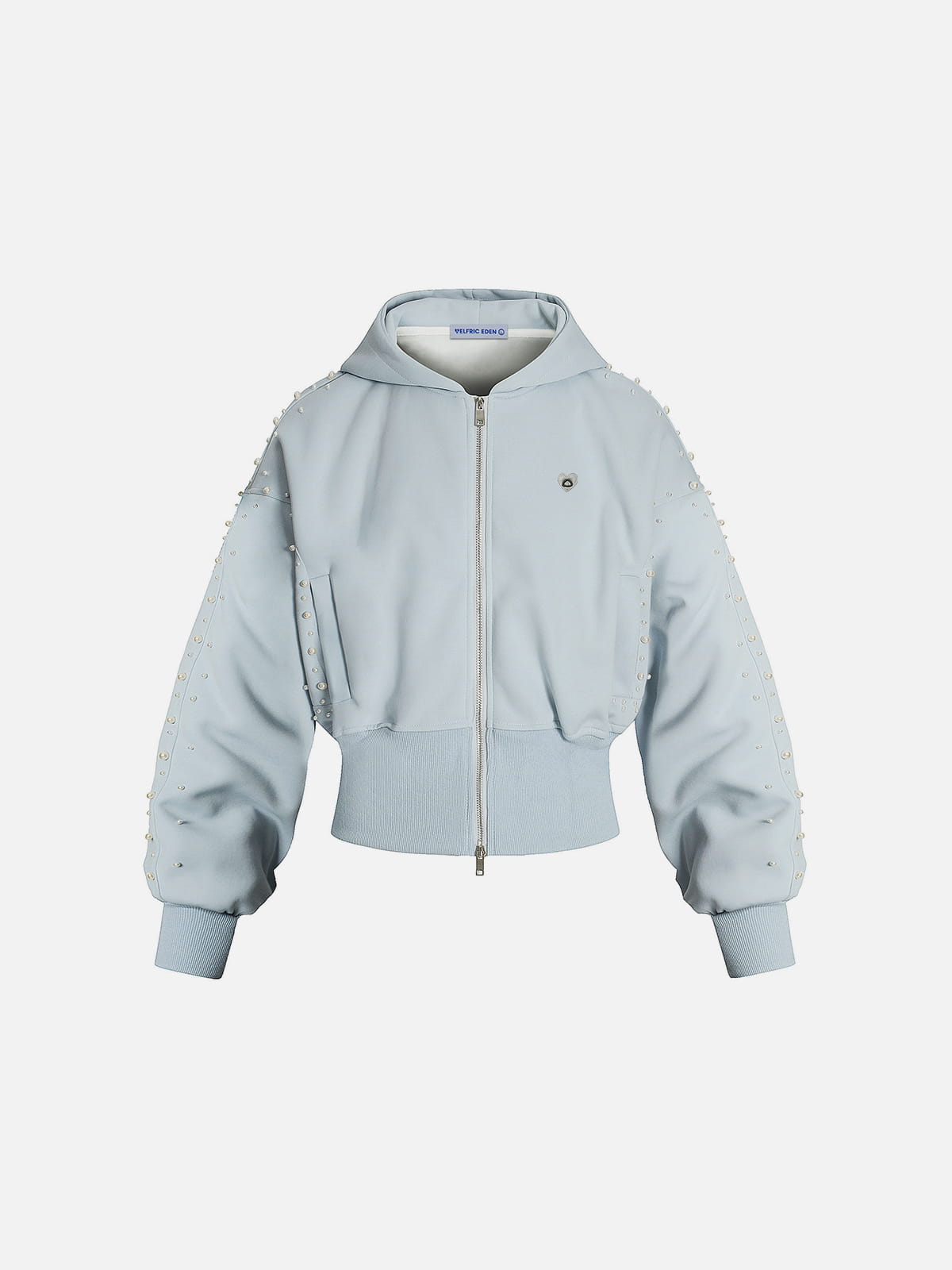 Aelfric Eden Cropped Pearl Studded Zip Up Hoodie