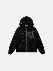 Aelfric Eden Boxy Rhinestone Star Zip Up Hoodie