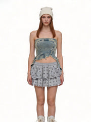 Aelfric Eden Fringe Hem Denim Bandeau Tube Top